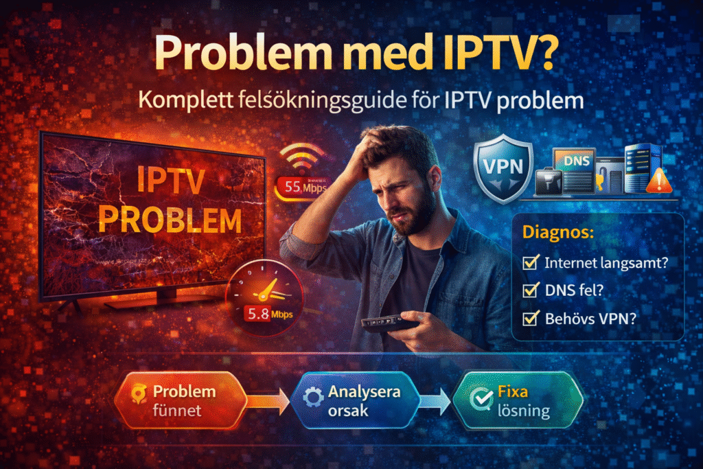 problem med iptv felsokning guide som visar vpn dns och streaming problem i sverige
