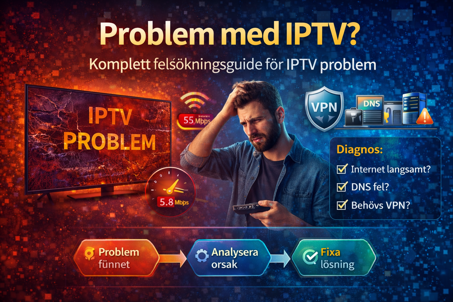 problem med iptv felsokning guide som visar vpn dns och streaming problem i sverige