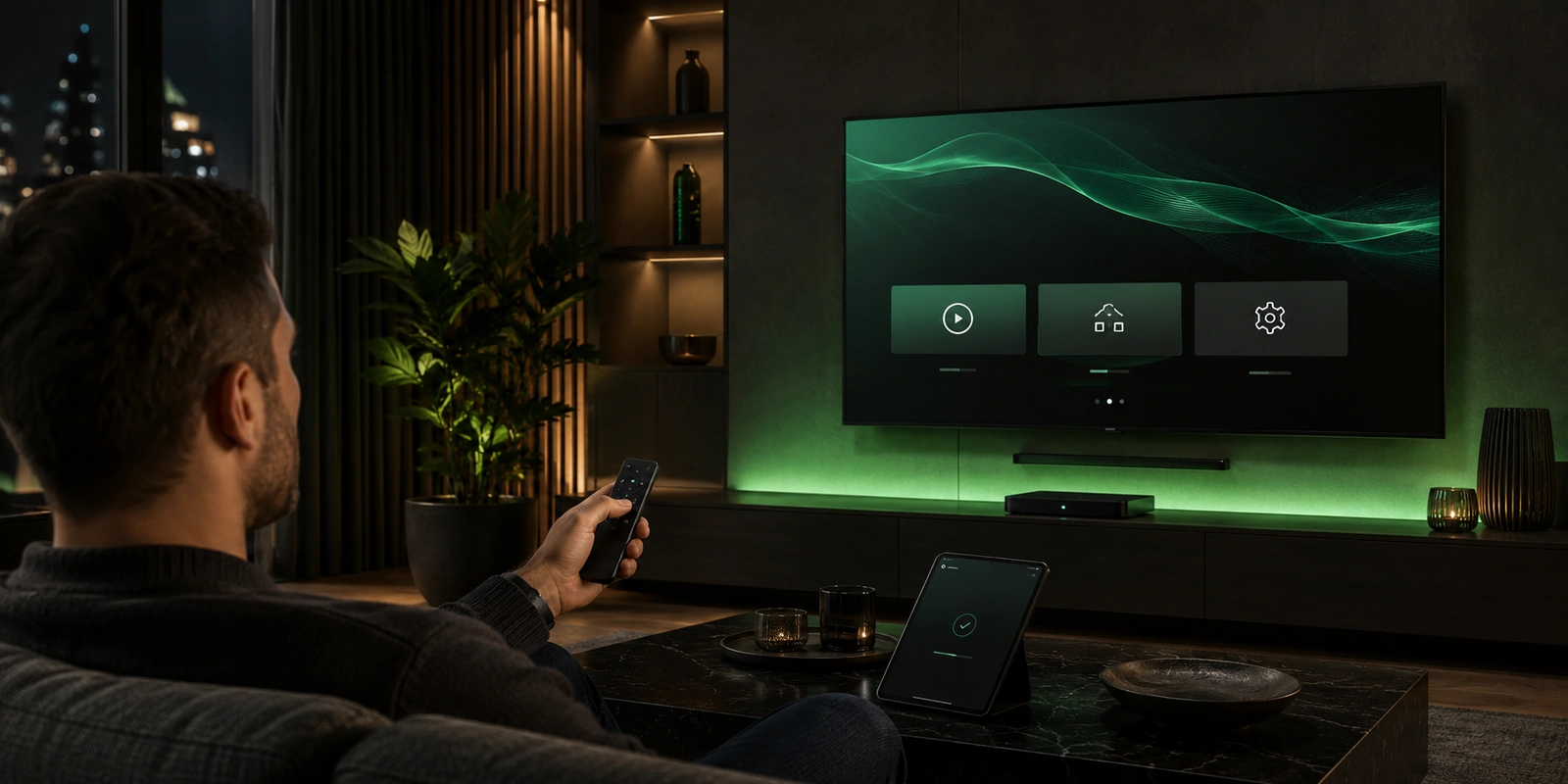 Bästa IPTV appen installeras på TV med fjärrkontroll och streaming-enhet
